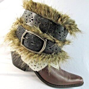 Women's Y2K Western Boots Custom Upcycled Brown Leather Size 9.5 M